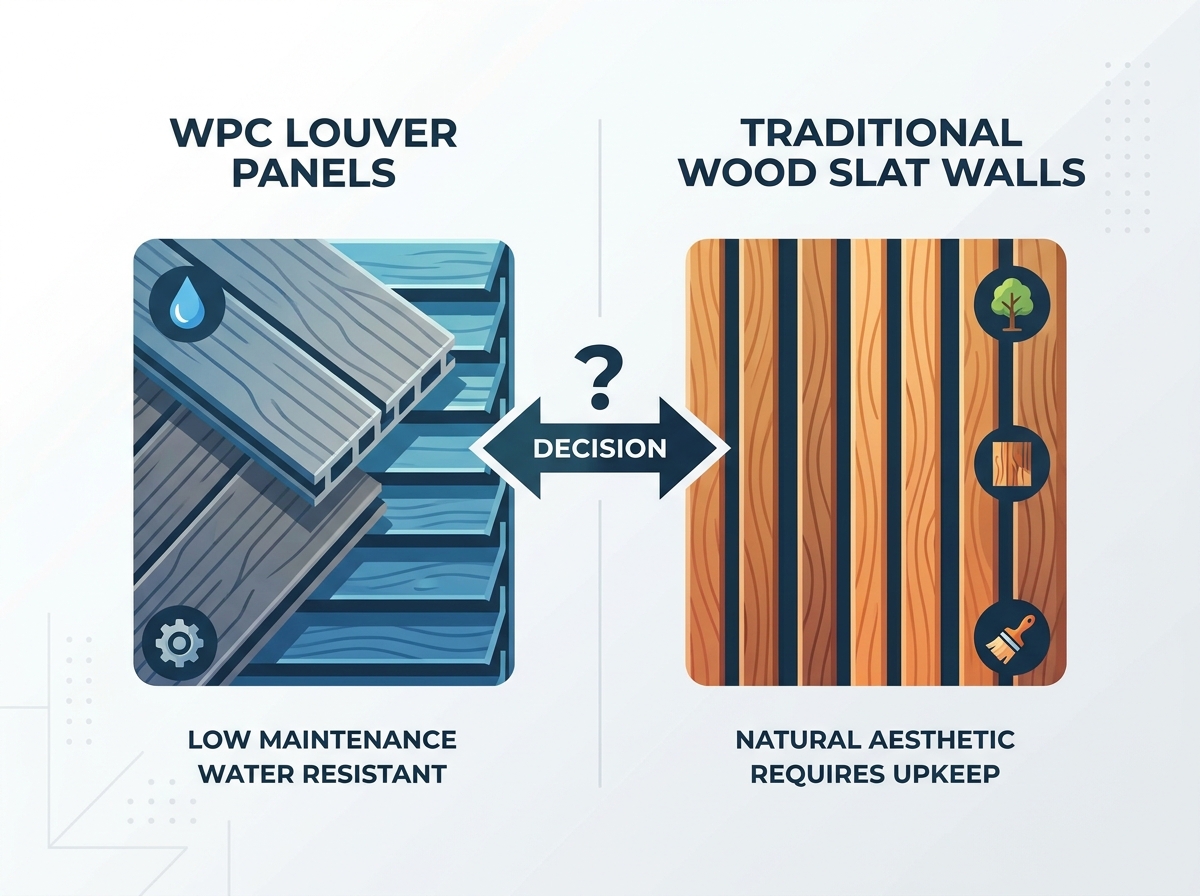 Perbandingan Panel Louver WPC vs Dinding Bilah Kayu Tradisional